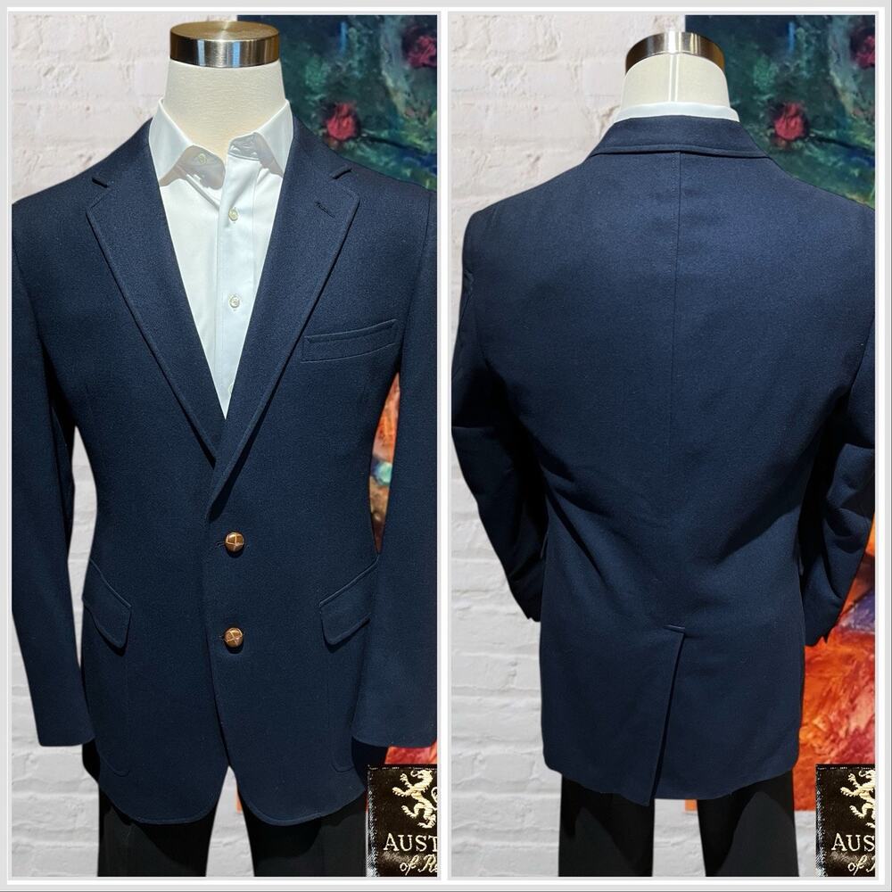 Vintage Austin Reed 40L Navy Blue Flannel Blazer Shank Buttons Unconstructed - Picture 6 of 16